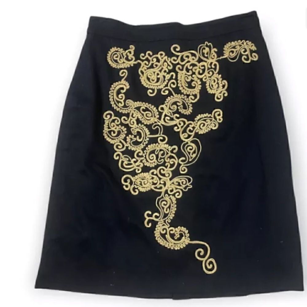 Floreat Black Paisley Paths Embroidered Pencil Skirt $98 Anthropologie Sz 4